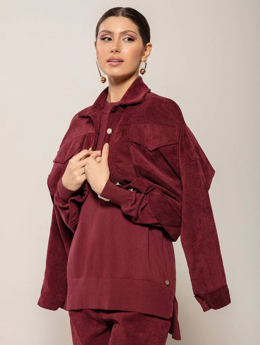 CASACO DE VELUDO CROPPED COM BOLSOS LATERAIS BIAMAR