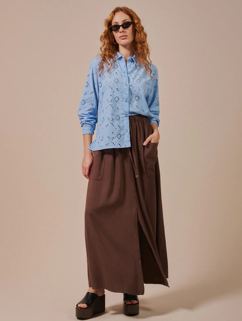 Saia midi com bolsos e cordão Biamar 12288
