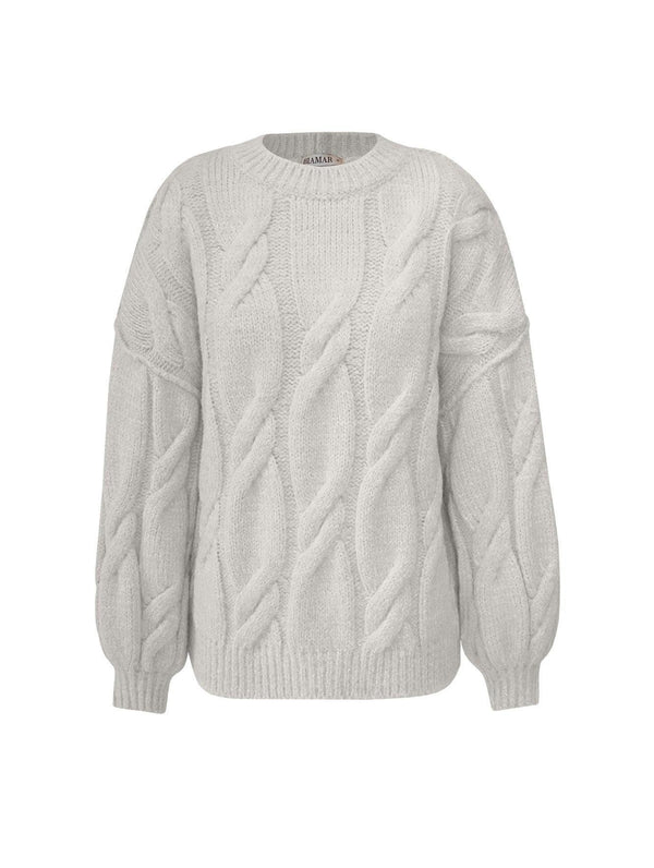 BLUSA COM GOLA REDONDA, PONTO TRANÇADO LARGO E PUNHOS CANELADOS BIAMAR