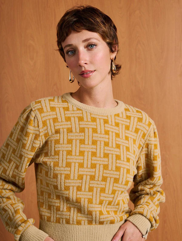 BLUSA CROPPED EM FIO PLUMA COM ESTAMPA GEOMÉTRICA BIAMAR