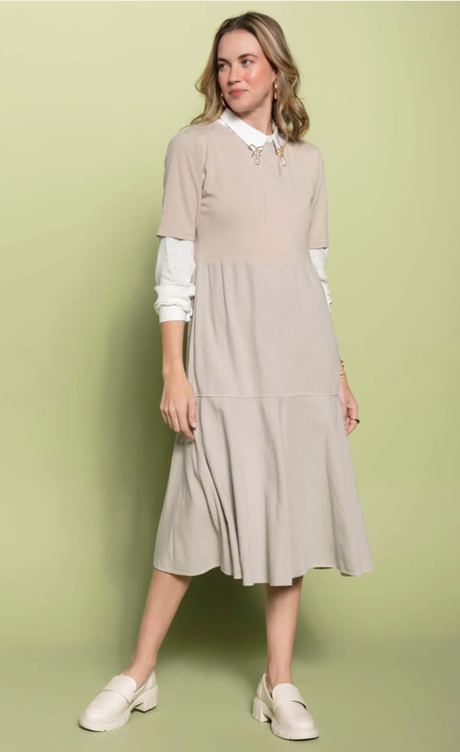 VESTIDO MANGA CURTA BIAMAR (VISCOSE E ALGODÃO)
