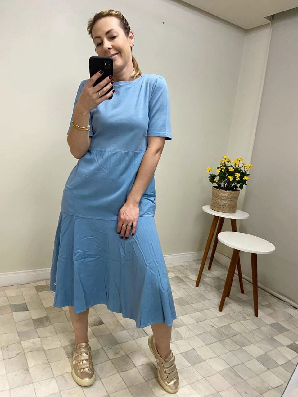 VESTIDO MANGA CURTA BIAMAR (VISCOSE E ALGODÃO)