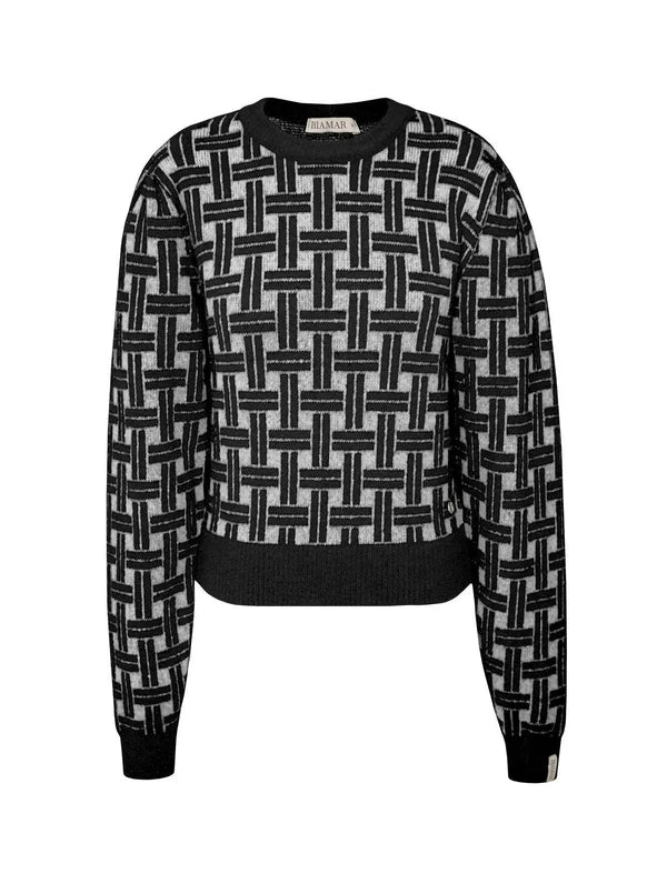 BLUSA CROPPED EM FIO PLUMA COM ESTAMPA GEOMÉTRICA BIAMAR