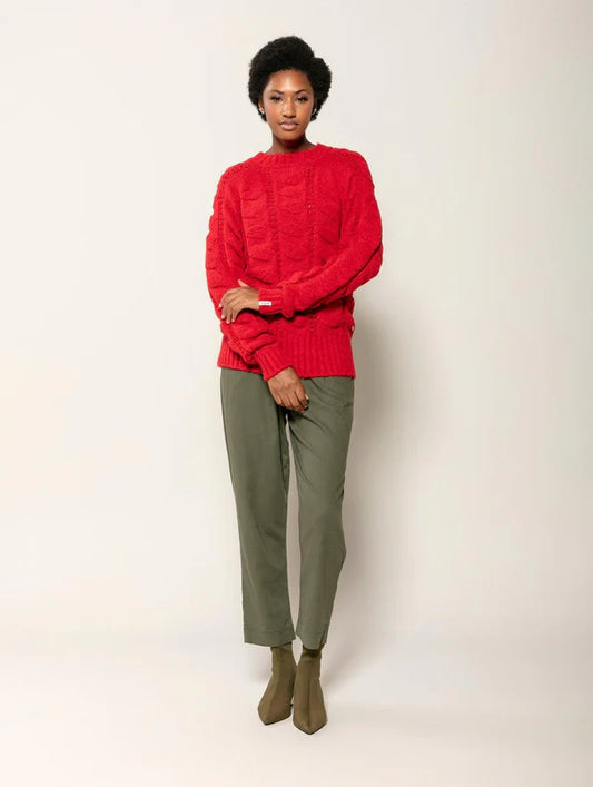 BLUSA EM PONTOS VAZADOS COM GOLA REDONDA E MANGAS DE CAVA RAGLAN BIAMAR