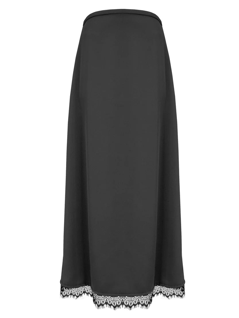 Saia midi com aplicação de renda na barra Biamar 12328