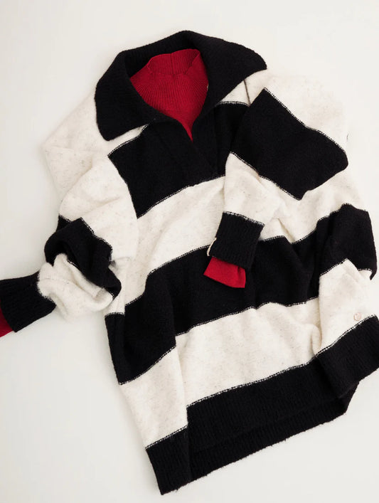 Blusa com padronagem em listras e gola polo Biamar 12528