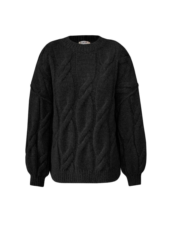 BLUSA COM GOLA REDONDA, PONTO TRANÇADO LARGO E PUNHOS CANELADOS BIAMAR