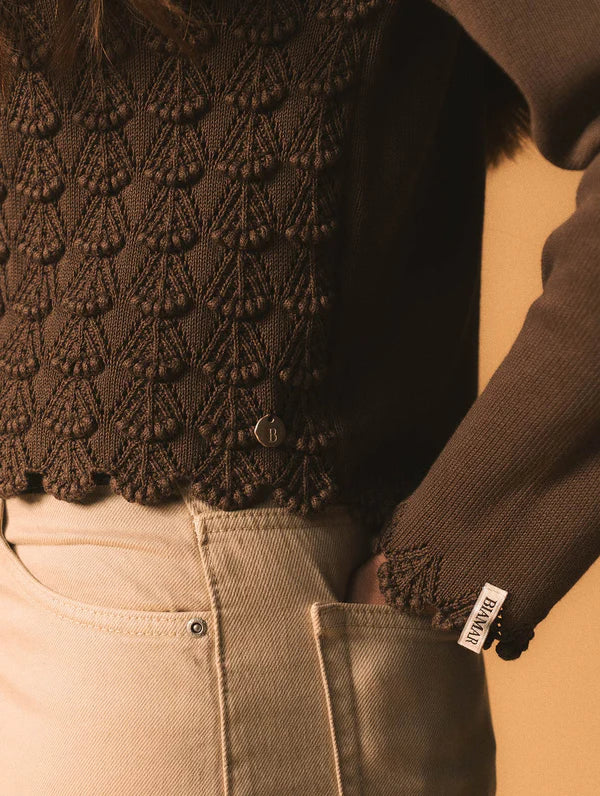 Blusa de algodão em ponto araucária com mangas longas Biamar 12446
