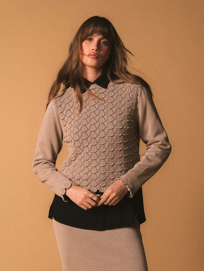 Blusa de algodão em ponto araucária com mangas longas Biamar 12446