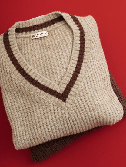 Blusa alongada canelada com decote em V Biamar 12524