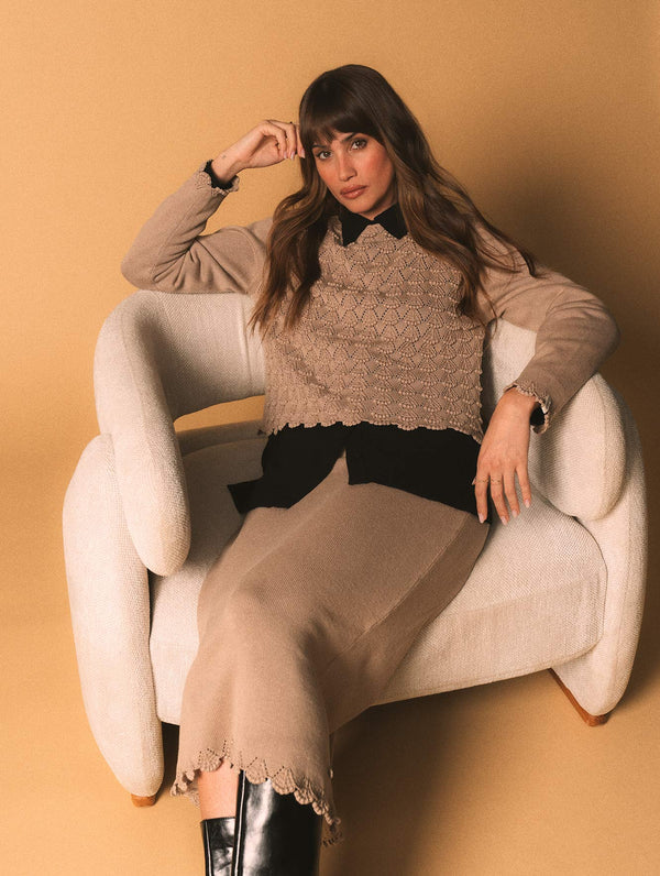 Blusa de algodão em ponto araucária com mangas longas Biamar 12446