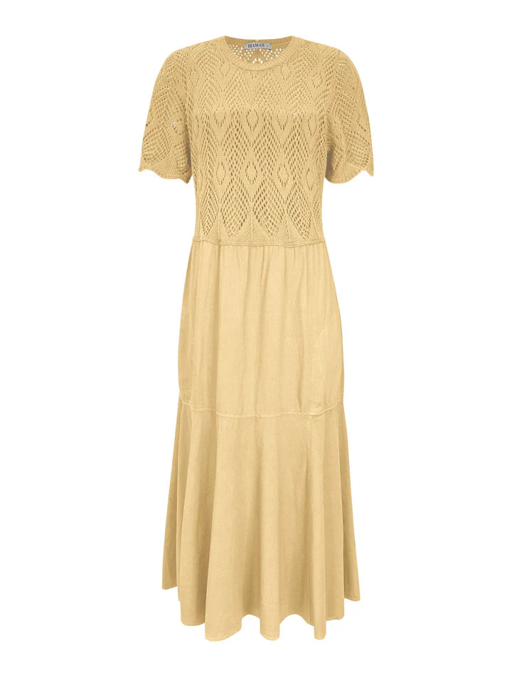 VESTIDO MIDI EVASÊ COM TRAMA VAZADA E BOLSOS BIAMAR 11973