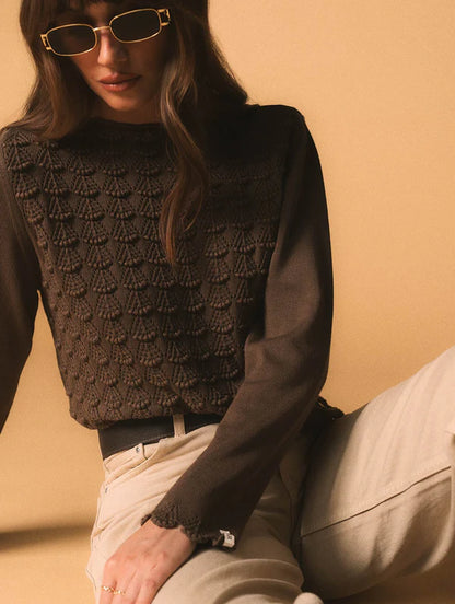 Blusa de algodão em ponto araucária com mangas longas Biamar 12446