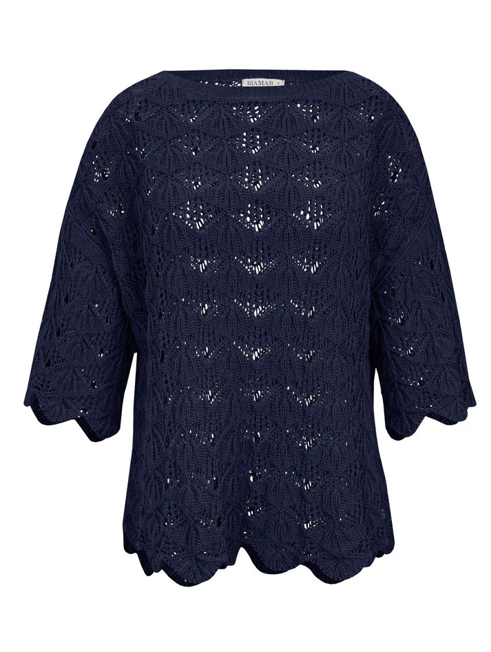 BLUSA EM ALGODÃO COM TRAMA VAZADA E DECOTE CANOA BIAMAR 11972