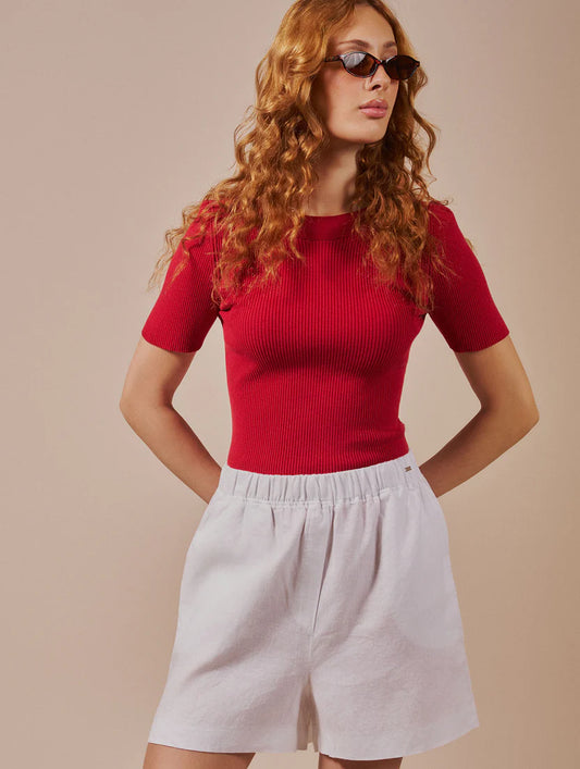 Blusa canelada com decote canoa Biamar 12501