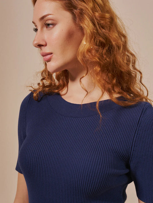 Blusa canelada com decote canoa Biamar 12501