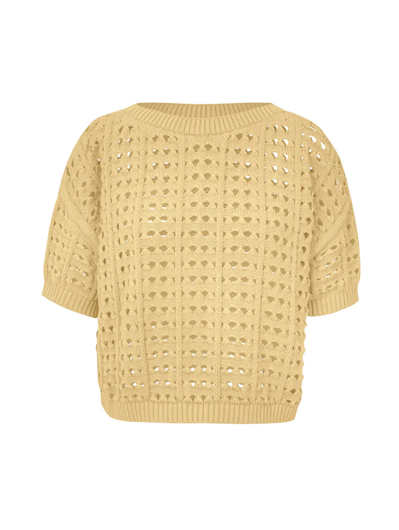 BLUSA EM ALGODÃO COM PONTOS VAZADOS E GOLA CANOA