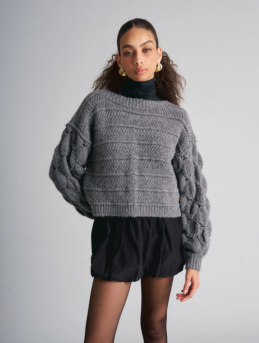 Blusa com gola redonda e mangas em ponto gota Biamar 11993