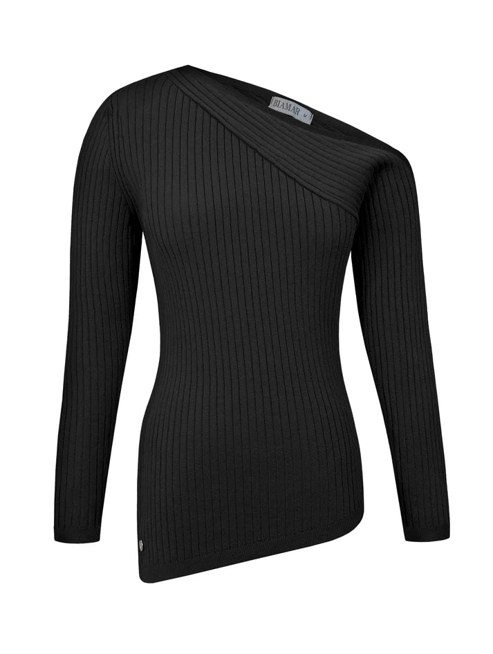 BLUSA ASSIMÉTRICA CANELADA EM ALGODÃO DE OMBRO ÚNICO COM FENDAS BIAMAR 11974