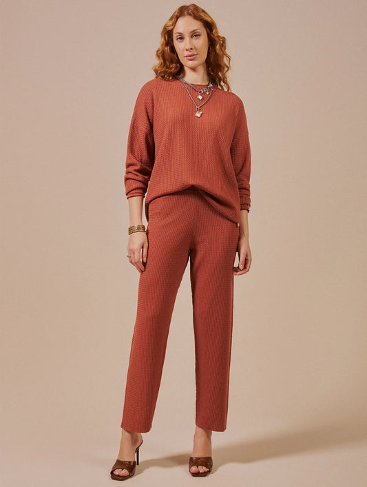 Calça em algodão com tecimento zigue-zague Biamar 12498