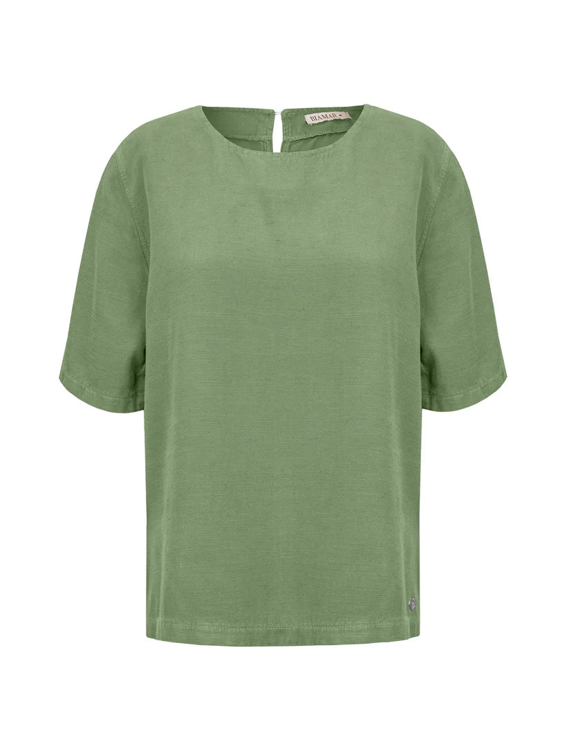 BLUSA DE GOLA REDONDA COM FENDAS E MANGAS CURTA BIAMAR