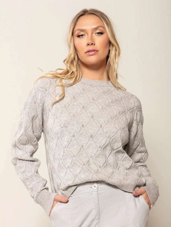 BLUSA COM TEXTURA, GOLA REDONDA E MANGAS DE CAVA QUADRADA BIAMAR