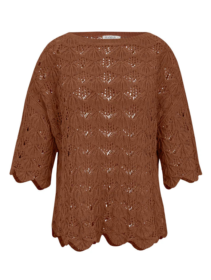 BLUSA EM ALGODÃO COM TRAMA VAZADA E DECOTE CANOA BIAMAR 11972