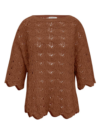 BLUSA EM ALGODÃO COM TRAMA VAZADA E DECOTE CANOA BIAMAR 11972