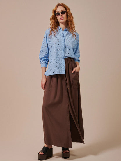 Saia midi com bolsos e cordão Biamar 12288