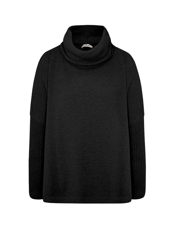 BLUSA ALONGADA EM FIO PLUMA COM GOLA ALTA E MANGA CANELADA BIAMAR