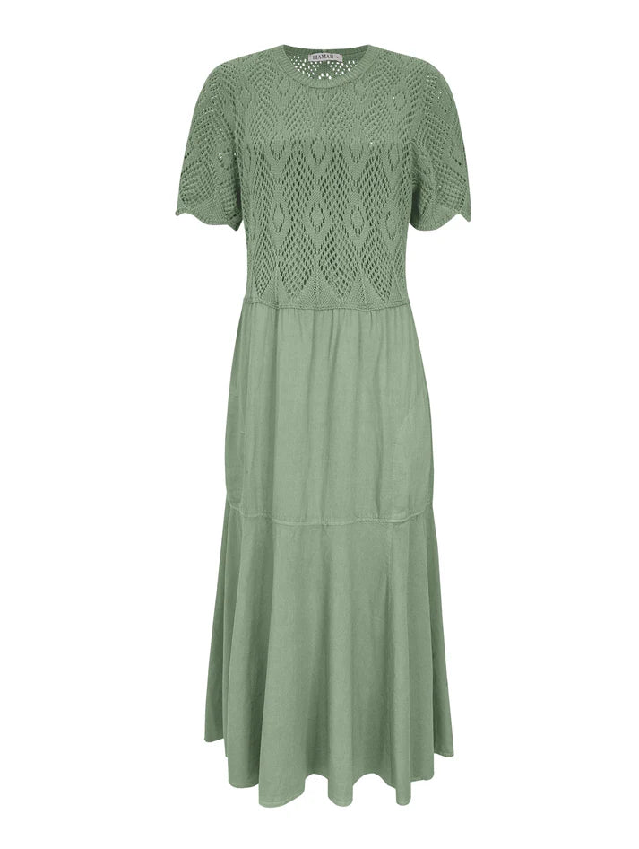 VESTIDO MIDI EVASÊ COM TRAMA VAZADA E BOLSOS BIAMAR 11973