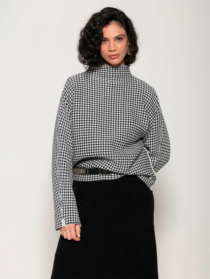 Blusa reversível com padronagem pied de poule e xadrez Biamar 12187