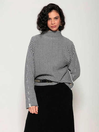 Blusa reversível com padronagem pied de poule e xadrez Biamar 12187