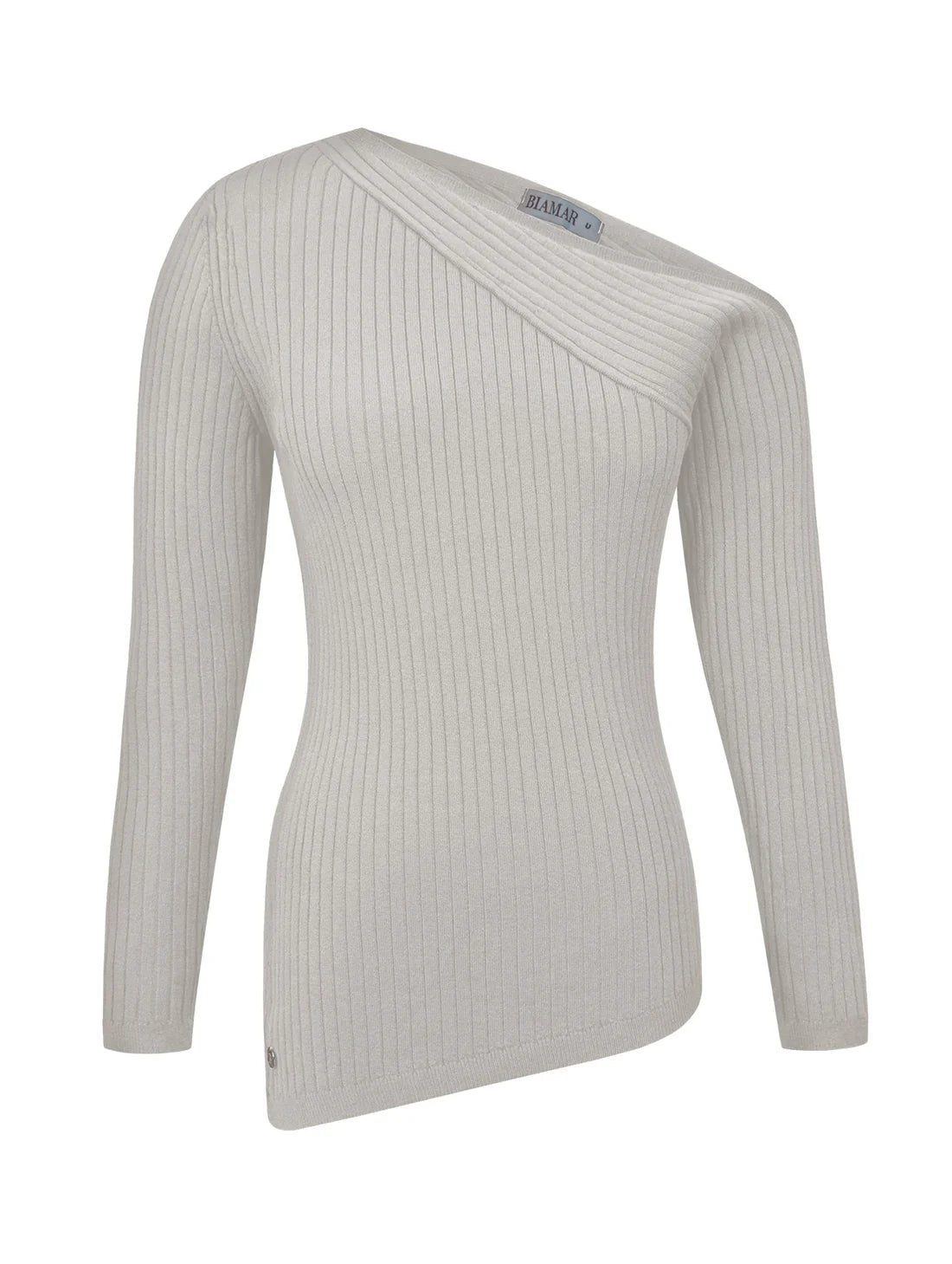 BLUSA ASSIMÉTRICA CANELADA EM ALGODÃO DE OMBRO ÚNICO COM FENDAS BIAMAR 11974