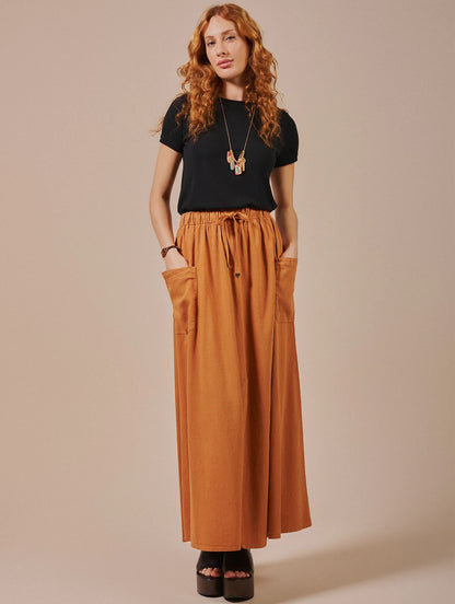 Saia midi com bolsos e cordão Biamar 12288