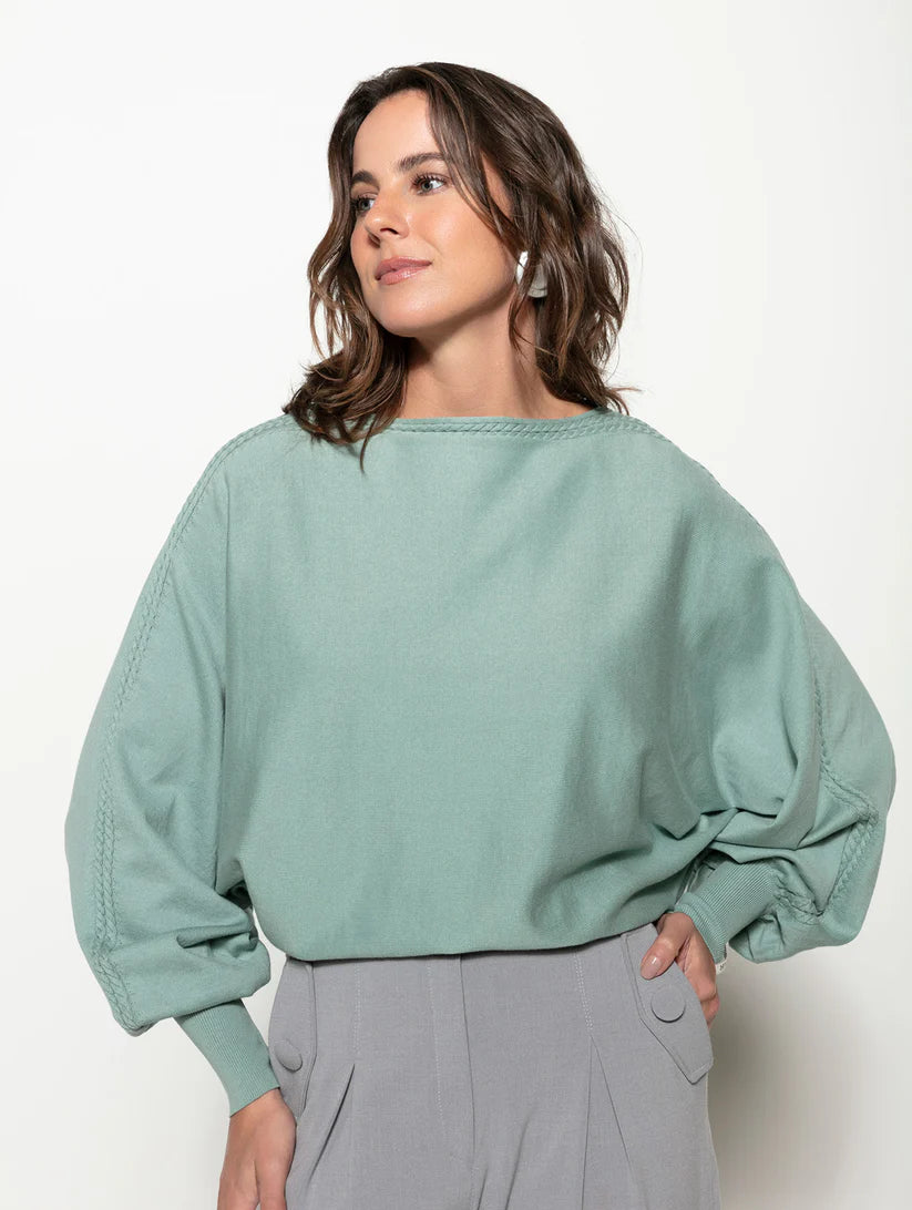 BLUSA EM ALGODÃO COM DETALHE EM TRANÇAS E GOLA CANOA BIAMAR 11975