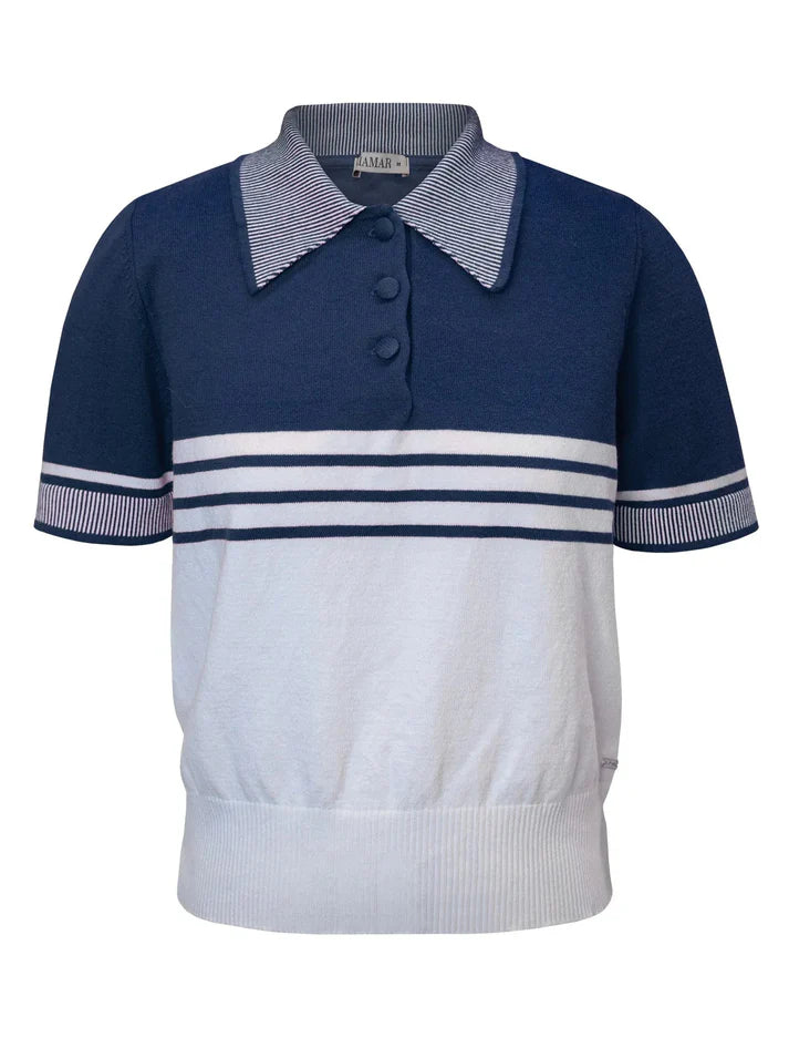 BLUSA MANGA CURTA DE GOLA POLO COM PADRONAGEM EM LISTRAS BIAMAR 11985