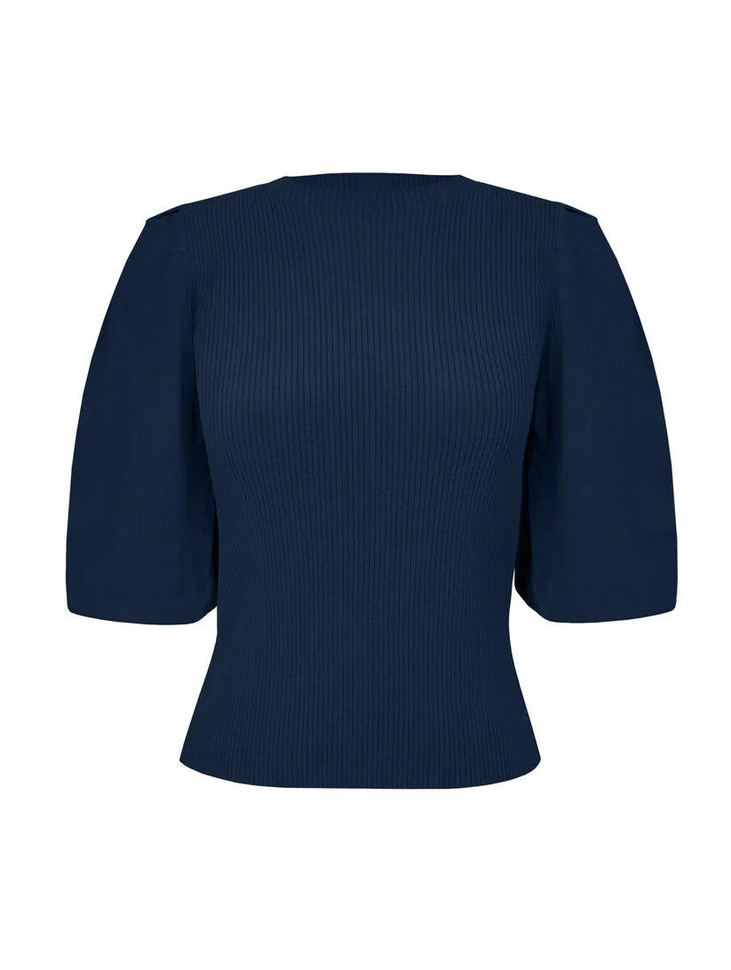 BLUSA CANELADA DE GOLA REDONDA COM MANGA CURTA BUFANTE BIAMAR