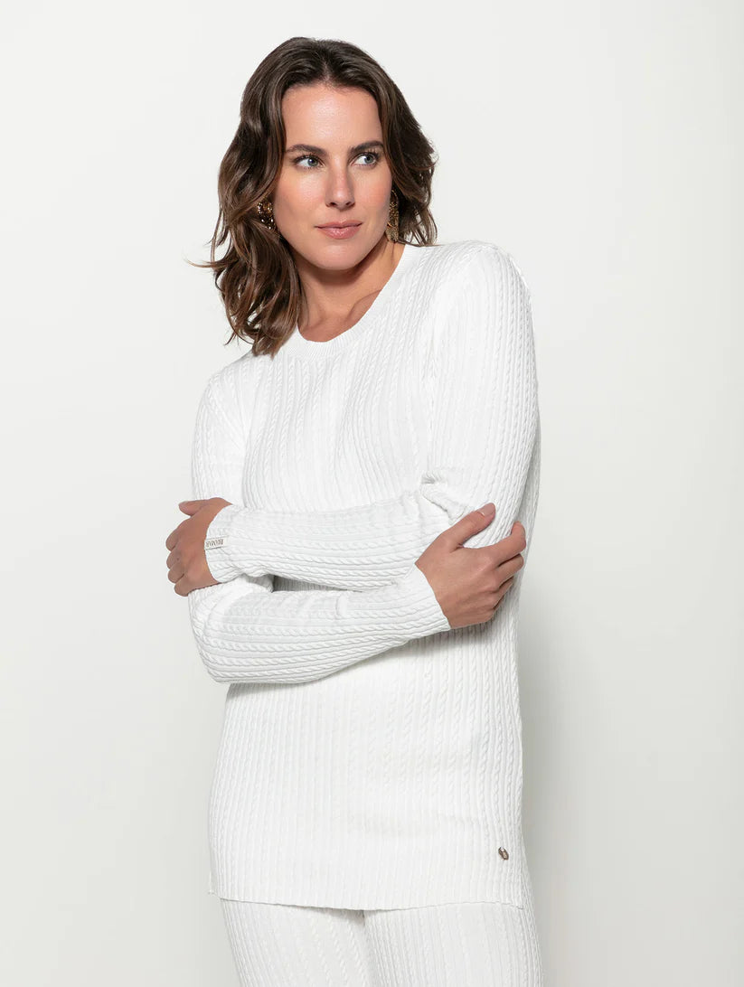 BLUSA ALONGADA EM ALGODÃO COM TECIMENTO EM TRANÇAS, GOLA REDONDA E MANGAS DE CAVA POSTA BIAMAR