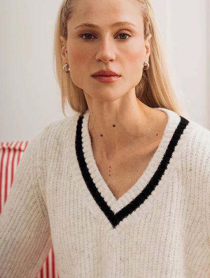 Blusa alongada canelada com decote em V Biamar 12524