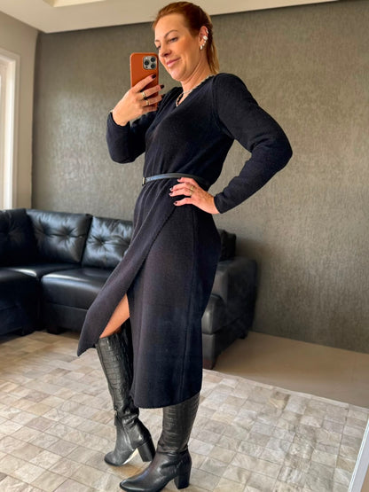 Vestido midi com detalhe de transpasse Biamar 12509
