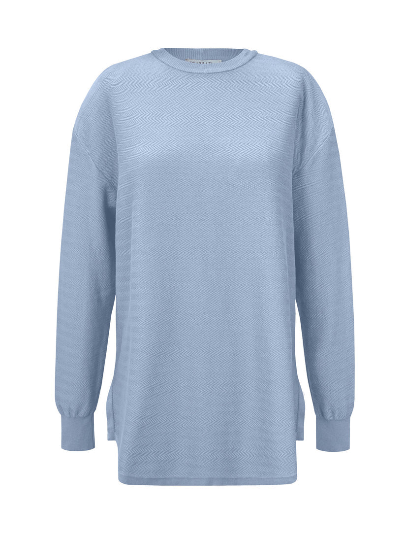 BLUSA ALONGADA EM ALGODÃO COM GOLA REDONDA, FENDAS E MANGAS DE CAVA POSTA BIAMAR