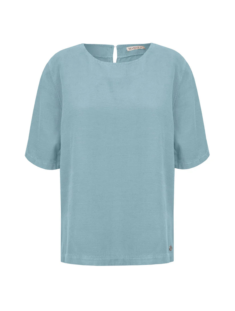BLUSA DE GOLA REDONDA COM FENDAS E MANGAS CURTA BIAMAR