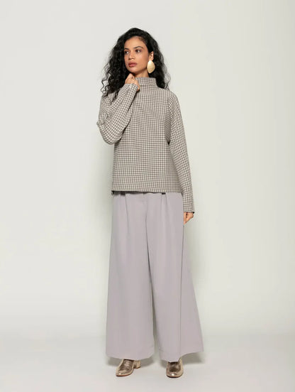 Blusa reversível com padronagem pied de poule e xadrez Biamar 12187