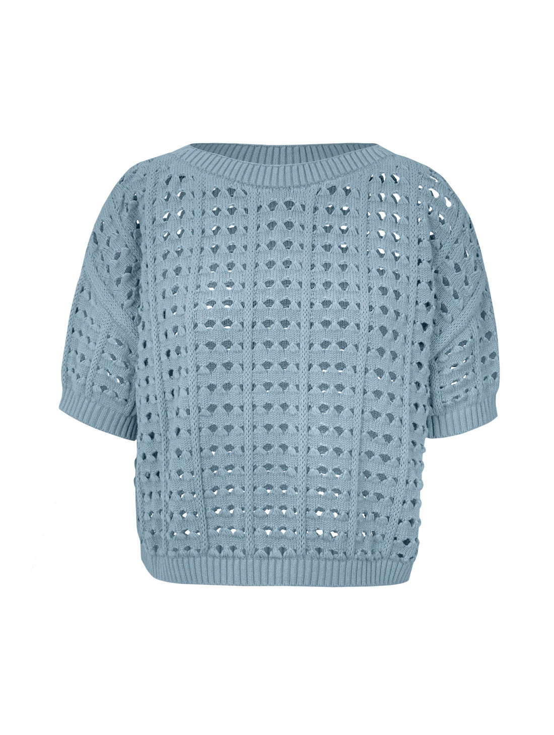 BLUSA EM ALGODÃO COM PONTOS VAZADOS E GOLA CANOA