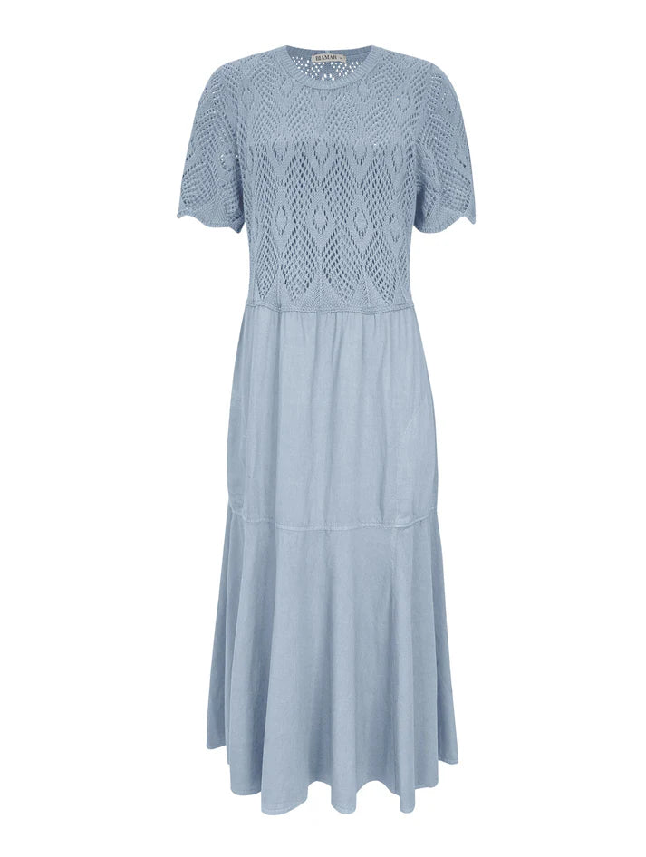VESTIDO MIDI EVASÊ COM TRAMA VAZADA E BOLSOS BIAMAR 11973