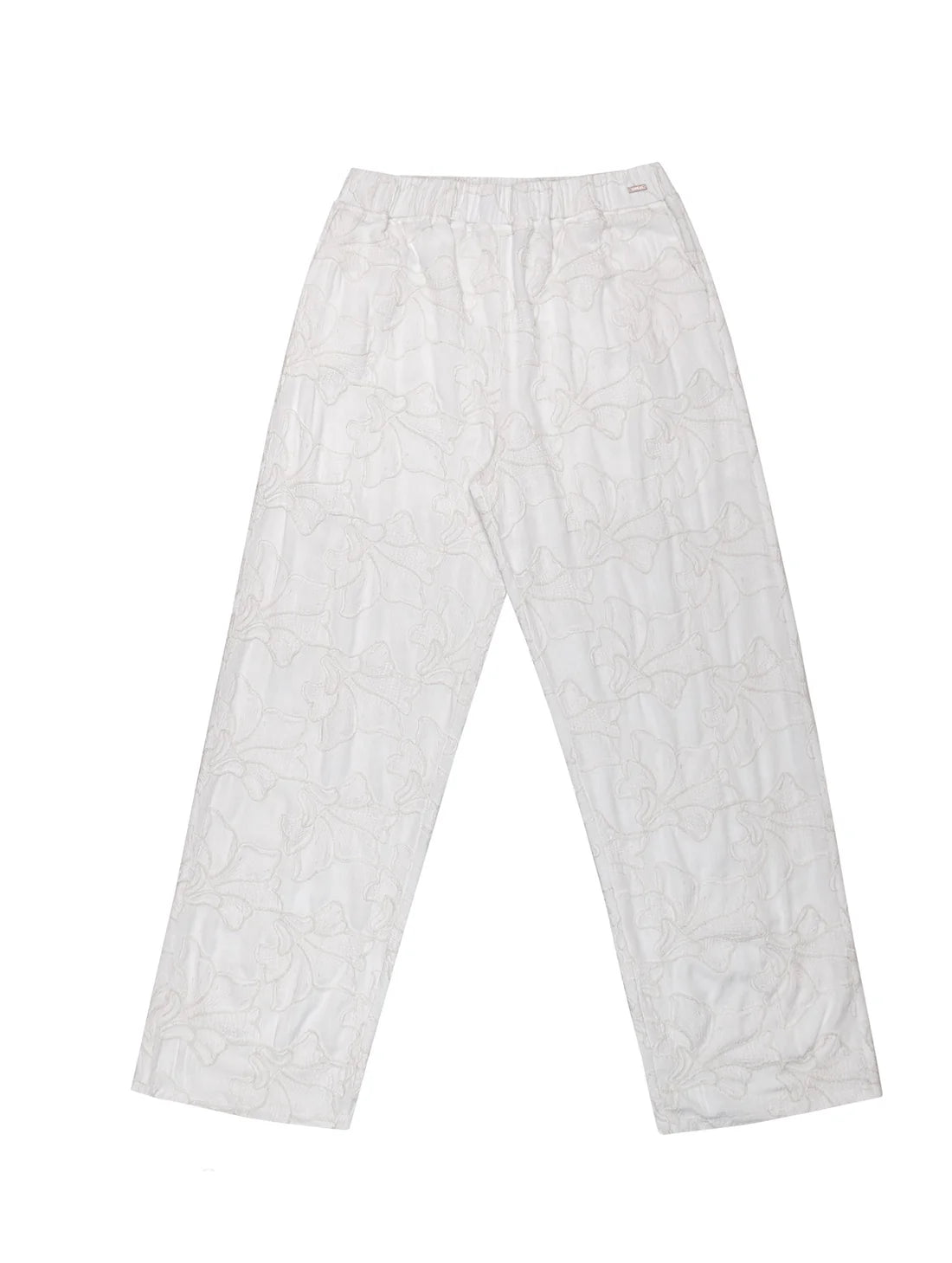 CALÇA RETA COM BORDADOS APLICADOS E BOLSOS FACA BIAMAR