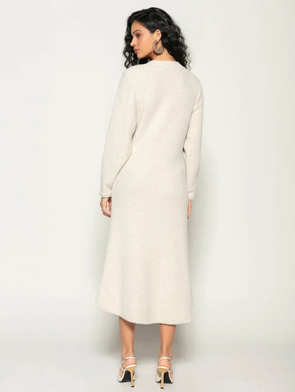 Vestido midi com decote redondo e mangas de cava posta Biamar 12197