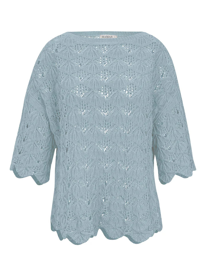 BLUSA EM ALGODÃO COM TRAMA VAZADA E DECOTE CANOA BIAMAR 11972