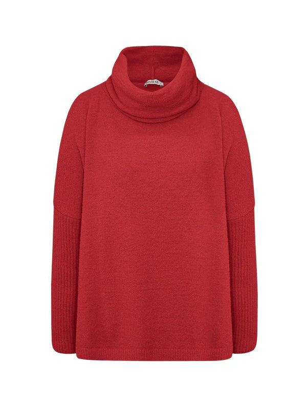 BLUSA ALONGADA EM FIO PLUMA COM GOLA ALTA E MANGA CANELADA BIAMAR